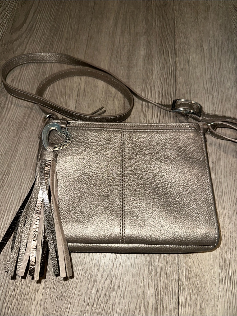Brighton Barbadoes City Bag Organizer Pewter Leather Crossbody Bag Purse